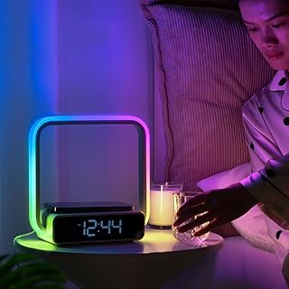 AoLa LED Nachttischlampe Mit Ladefunktion Atmosphärenlampe 5W Kabelloses Laden Tischlampe 3 Helligkeitsstufen Nachtlicht Wake Up Licht Wecker Touch Control Dimmbar für Schlafzimmer Wohnzimmer
