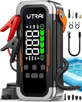 UTRAI Jump Starter with Air Compressor, 6000A Peak Battery Jumper Starter Portable All Gas & 10.0L Diesel with 150PSI Tire Inflator & Air Blower, PD 30W Fast Charge, 12V Jump Box Jump Pack