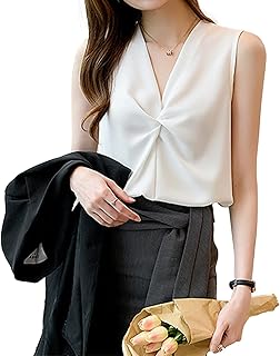 [xppe] シャツレディース トップス ノースリーブブラウス Vネック ツイスト シフォン 上品 大人 薄手 涼しい 着痩せソー きれいめ タンクトップ 無地 Tシャツ おしゃれ カットソー カジュアル オフィス 通勤 OL 春 夏