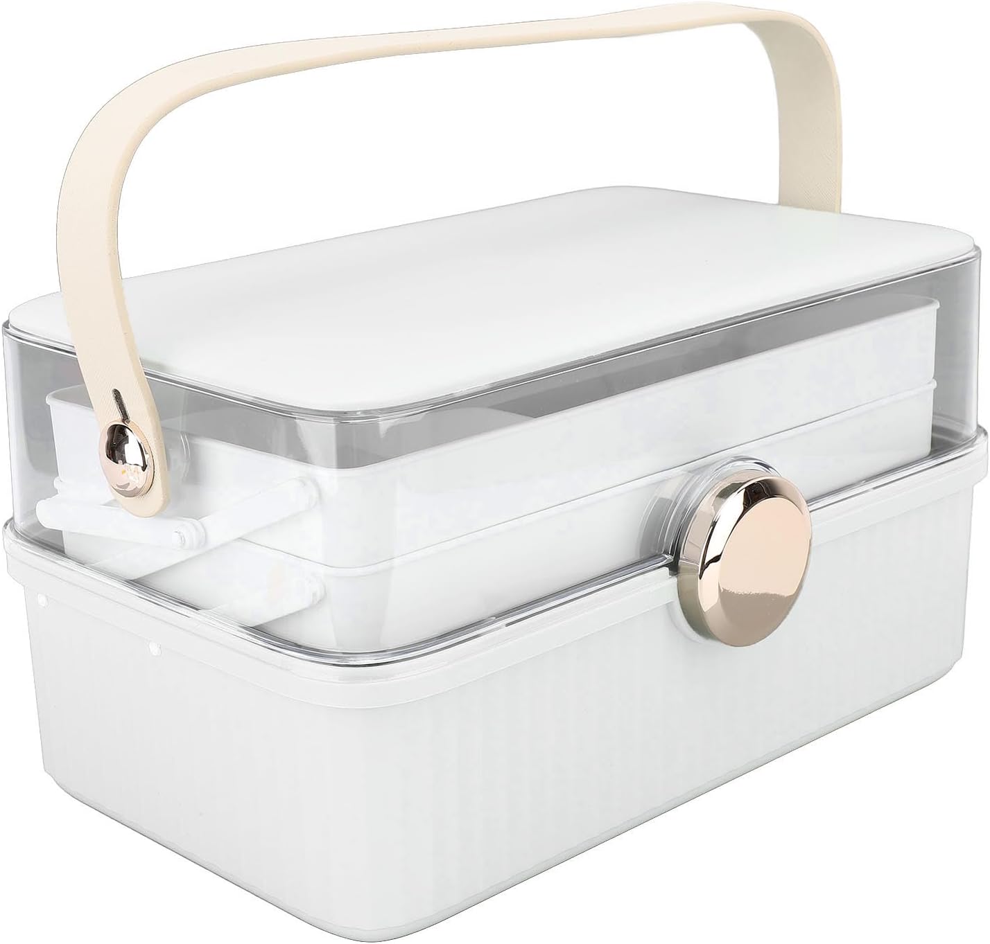 TOPINCN 3 Layer Makeup Storage Box for Women, Large Craft Organizer with Handle, Portable Cosmetic Case Organizer, Multipurpose Plastic Sewing Tool Box, Suitable for Home Travel Use