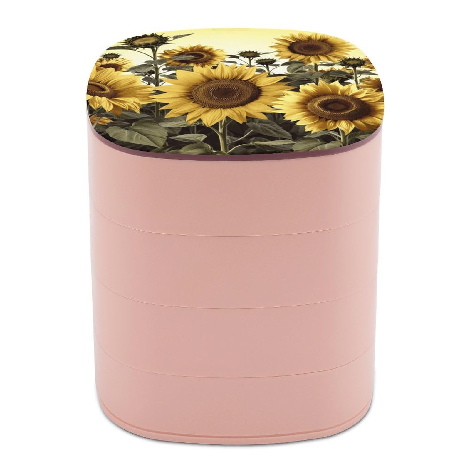 VstaDank Yellow Sunflower Floral Jewelry Box with Mirror Travel Small Jewelry Case for Women 4-Layer Rotatable Jewelry Organizer Storage Box Portable Jewelry Storage Case for Rings Earrings