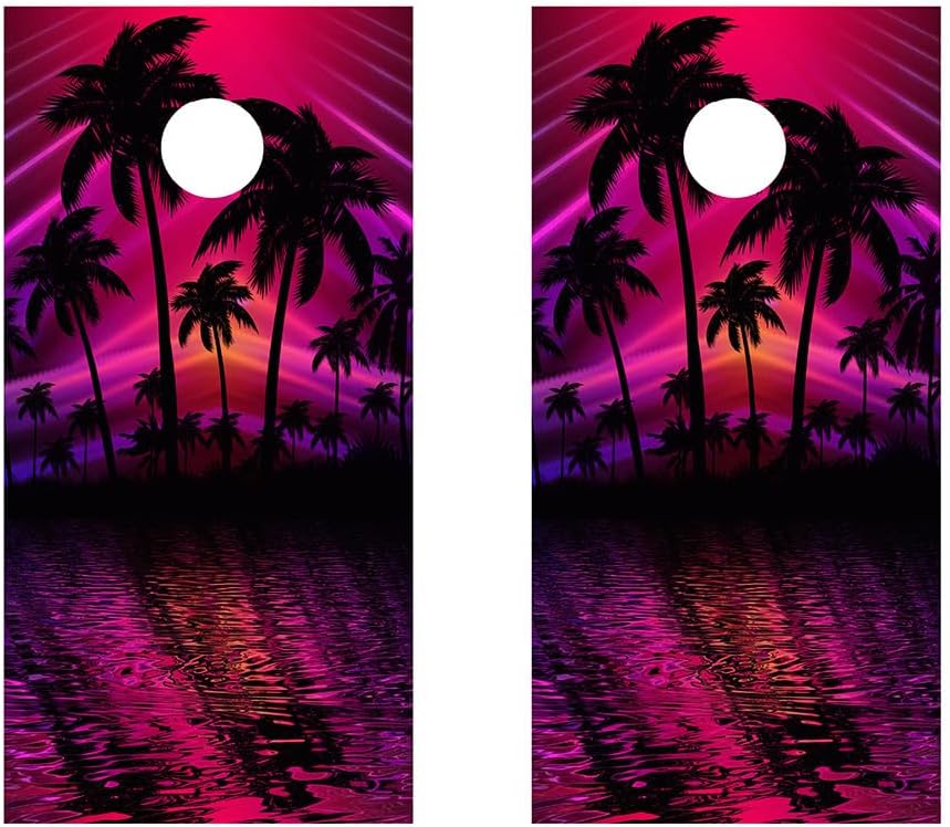 Cornhole Board Wraps 532 - Tropical Neon - Cornhole Game Graphic Decals - Includes Application Squeegee - Set of (2) 25" x 49" Wraps with Gloss Laminate