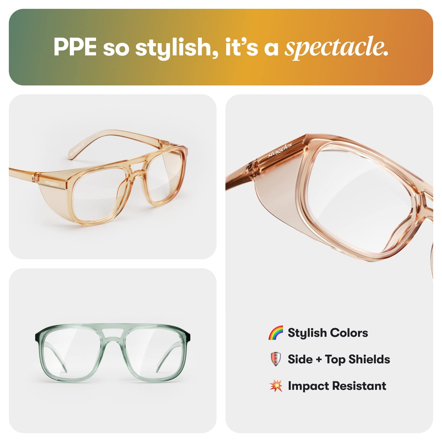 Stoggles Aviator Z87.1 - Gafas de seguridad certificadas, luz azul, lente de bloqueo UV, escudo superior y lateral, antivaho, gafas elegantes