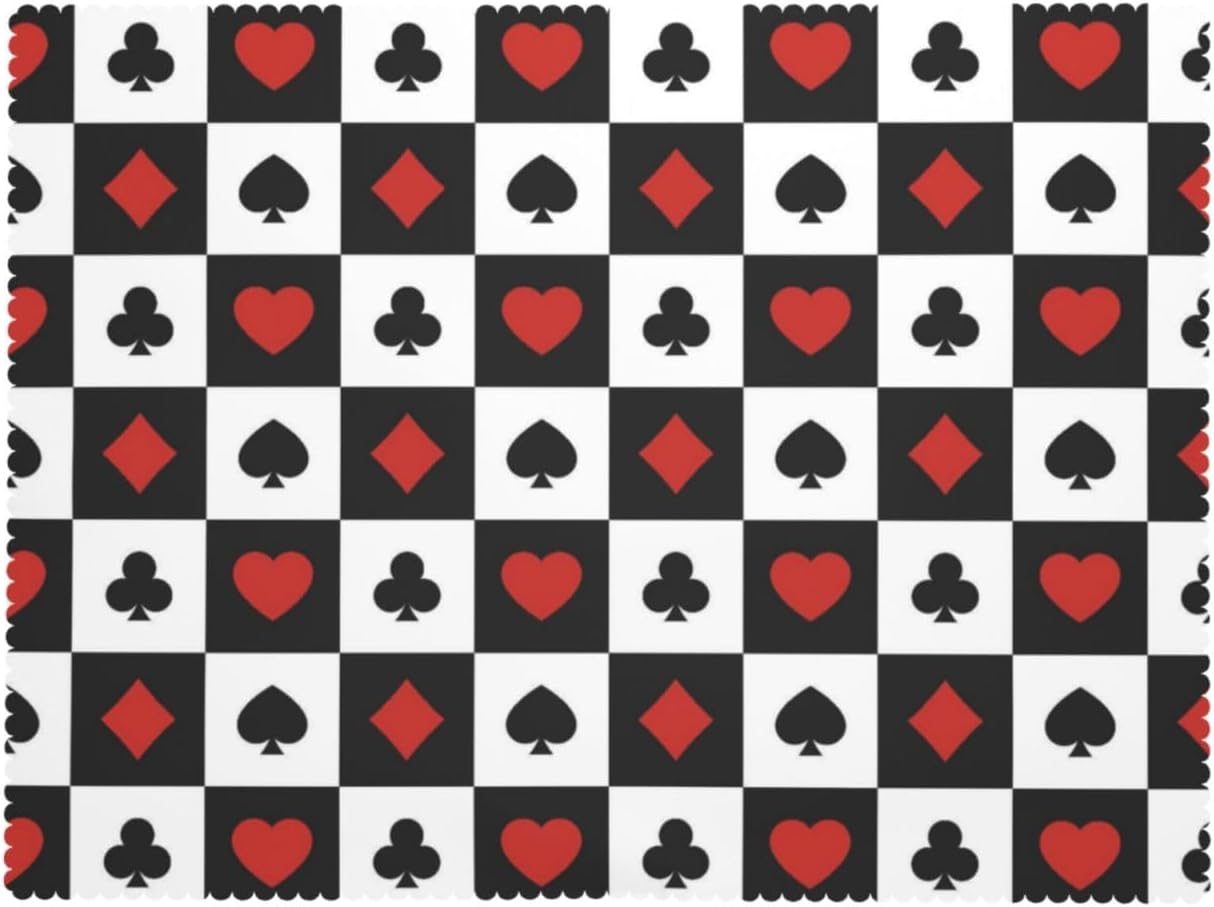 Playing Cards Rectangular Tablecloth, Card Pattern 54x72 Inch Wavy Lace Border Polyester Table Cloth for Dining, Kitchen, Parties