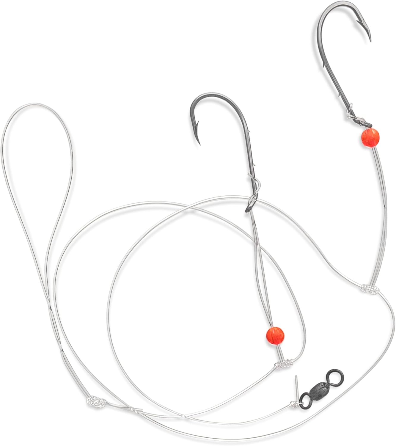 Uncle Mo’s Tackle - 10 Pack Cod High Low Rigs for Saltwater - Size 3/0 BKK Bait Hook Black - 60lb Heavy Duty Mono, Dropper Loop - Hand Tied