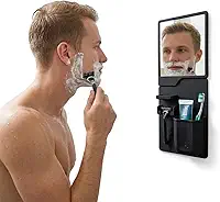 Espelho Portátil para Barbear com Suporte Flexível em Silicone Preto e Fixação Sem Furo