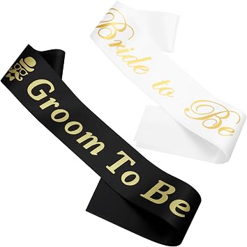 Entisn 2 Pack Bride to Be and Groom to Be Sash with Gold Foil Lettering, Satin Bridal Shower Accessories for Bachelorette Party, Wedding Day Celebrations, Bridal Photos and Engagement Party Supplies
