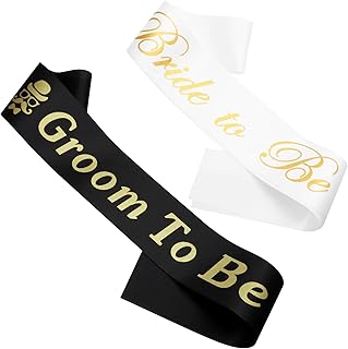 Entisn 2 Pack Bride to Be and Groom to Be Sash with Gold Foil Lettering, Satin Bridal Shower Accessories for Bachelorette Party, Wedding Day Celebrations, Bridal Photos and Engagement Party Supplies