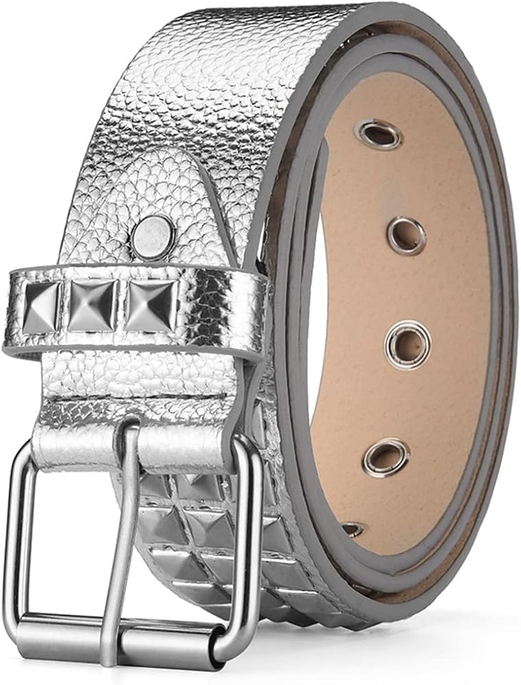 YYHJM 3 Reihen Pyramide Nieten Gürtel Silber Stud Schwarz Gürtel