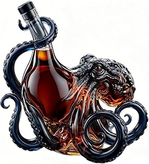 Kraken Rum Octopus Bottle, Handcrafted 3D Octopus Decanter, 350ml Borosilicate Glass Liquor Bottle, Vintage Nautical Decor, Home Bar Sculpture, Unique Gift for Marine Lovers Men