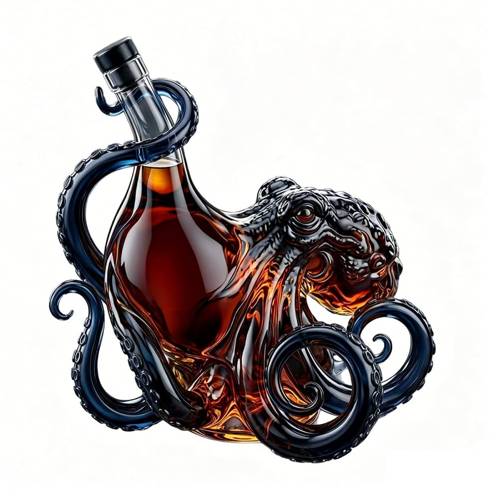 3D Kraken Octopus Decanter Tentacle Glass Decanter, 350ml Borosilicate Liquor Bottle, Indoor Decor Ornament, Shelf Display Gift for Scotch Lovers & Marine Collectors