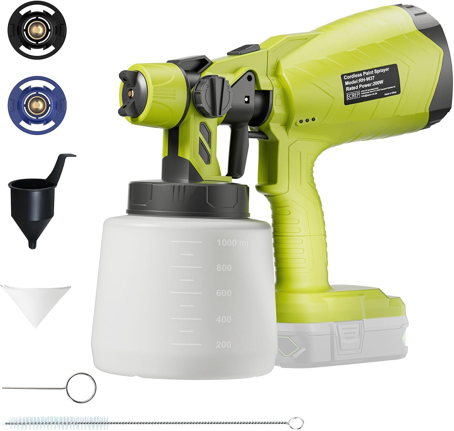 Brushless Cordless Paint Sprayer for Ryobi 18v Battery(Battery Not Included) 150 Din/s Viscosity,1000ml/min High Flow,Electric Spray Paint Gun for for House Painting-Tool ONLY
