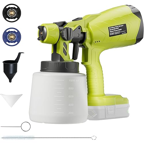 Brushless Cordless Paint Sprayer for Ryobi 18V Battery(Battery Not Included) 150 Din/s Viscosity,1000ml/min High Flow,Electric Spray Paint Gun for for House Painting
