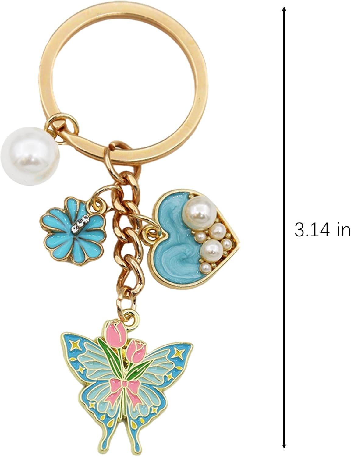 TTYY Pink or Purple Metal Butterflies Keychains Decorated with Heart-Shaped and Flowers for Handbag Charms