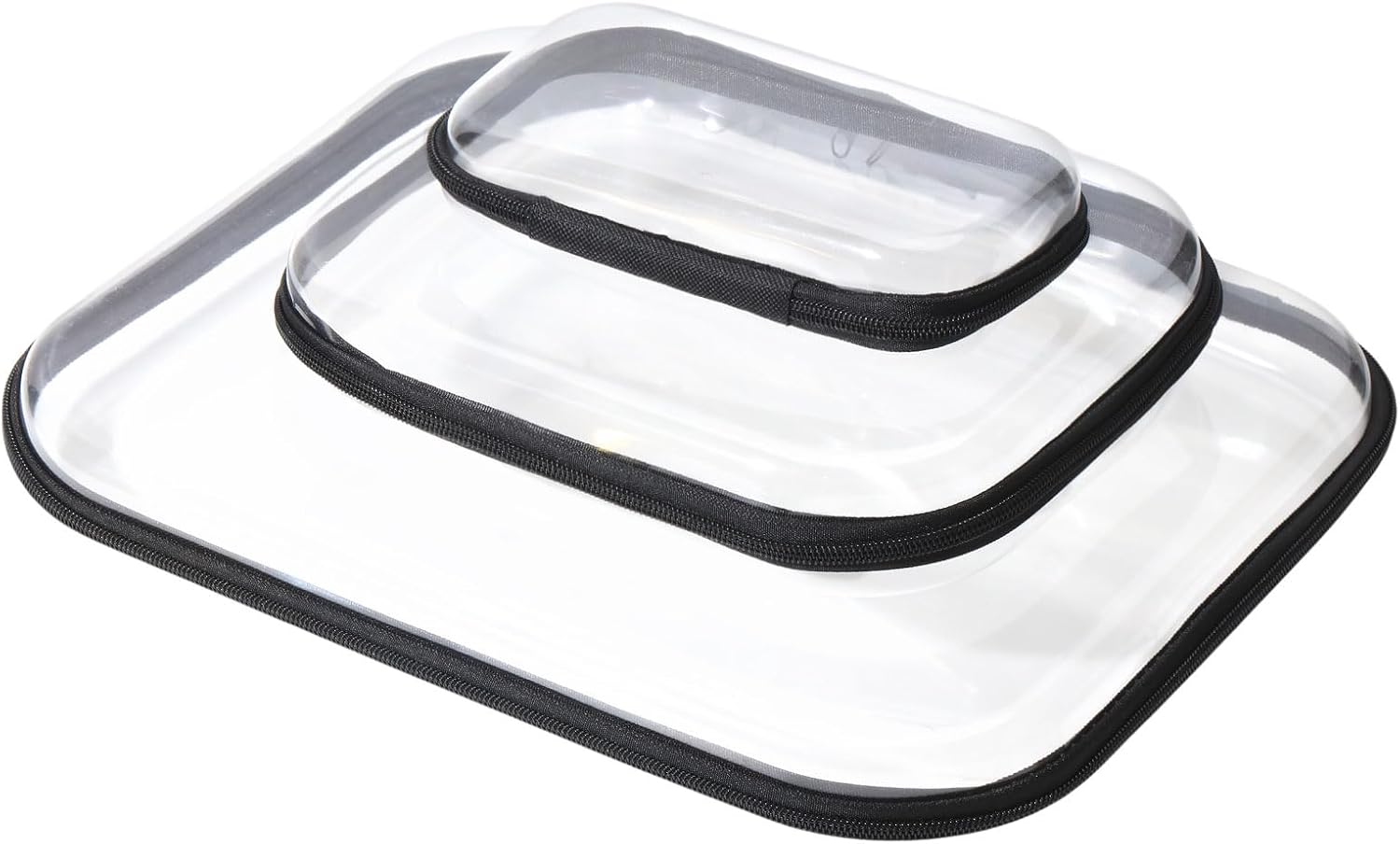 3 Pcs 3 Size Hard Sided Clear Zipper Case Portable Transparent Zipper Boxes Travel Accessories Clear Cosmetic Storage for Travelling Makeup Storage, Black
