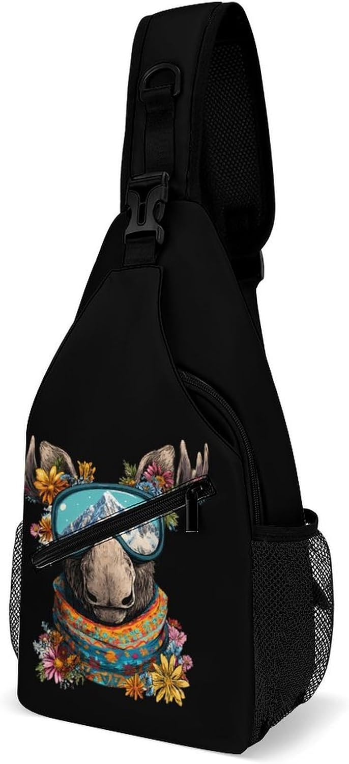 Moose Men Crossbody Sling Backpack Chest Bag | Travel Fanny Pack,Hiking Daypack,Print Shoulder Bags