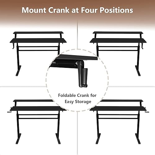 Miniatura 7 de ERGO COMFY Escritorio de pie ajustable con altura de manivela escritorio ergonómico de 2 niveles para computadora con mango de manivela escritorio
