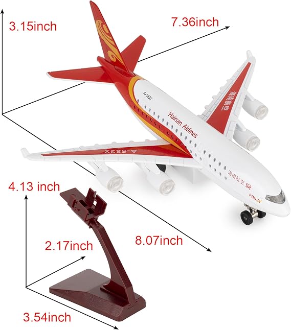 Hainan Airlines Pull Back Airplane Toy for Kids, Diecast Alloy Plane with LED Lights & Realistic Sounds, Detachable Stairs & Display Base, Toddler Aircraft Play Gift for Boys Girls Ages 3+