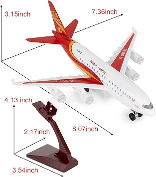 Hainan Airlines Pull Back Airplane Toy for Kids, Diecast Alloy Plane with LED Lights & Realistic Sounds, Detachable Stairs & Display Base, Toddler Aircraft Play Gift for Boys Girls Ages 3+