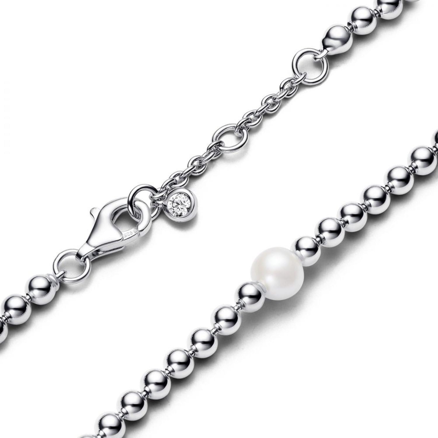 Pandora Timeless Perlen-Armband, Sterlingsilber, mit weißer, behandelter Süßwasserzuchtperle und klarem Cubic Zirkonia