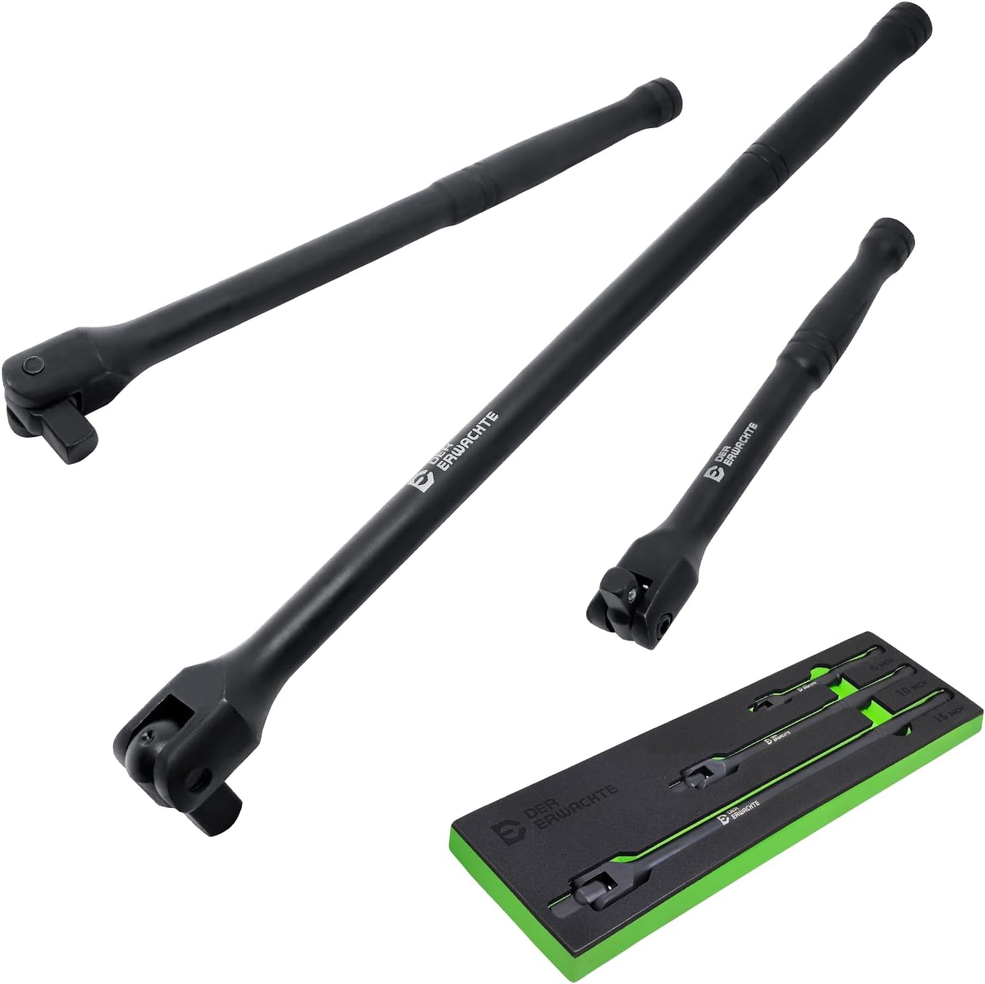 3PCS Breaker Bar Set, 1/4", 3/8", 1/2" Drive, 180°Rotatable Head, 6", 10”, 15" Length, Premium Chrome Alloy Made, Black