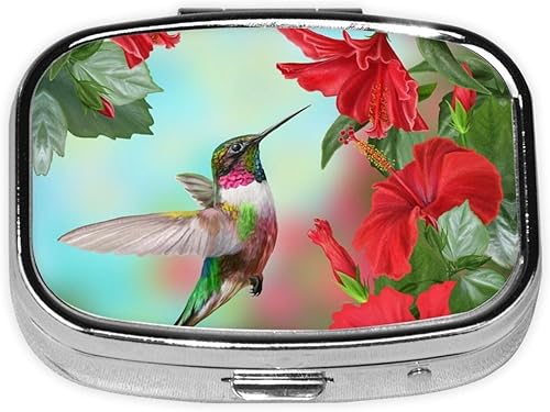 Pastillero de colibrí, pequeño pastillero para bolso y bolsillo, lindo organizador de píldoras, organizador diario de pastilleros, contenedor de