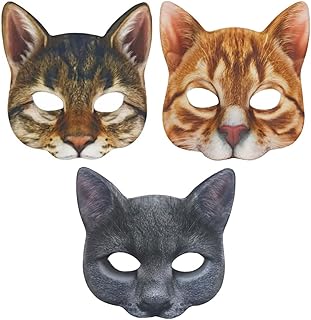3Pcs Cat Halloween Mask Realistic Cat Masks Animal Cat Mask for Halloween Christmas Easter Masquerade Cosplay Novelty Costume Party Accessory