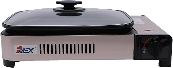 IMEX 2-in-1 Gaskocher und Gasgrill inkl. Grillplatte, Pfanne, Glasdeckel und Koffer | Campingkocher für innen- und Außenbereich, Multi Campinggaskocher