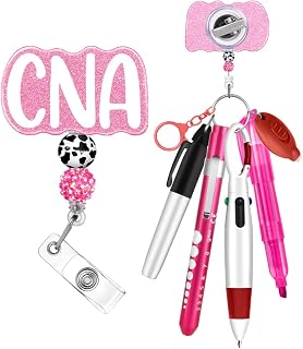Plifal Nurse Pen Set Badge Reel Holder Accessories Clip - Retractable Mini Nursing Ball Pen Permanent Marker Highlighter Light Penlight Flashlight Scissors Work Student Office Hospital CNA