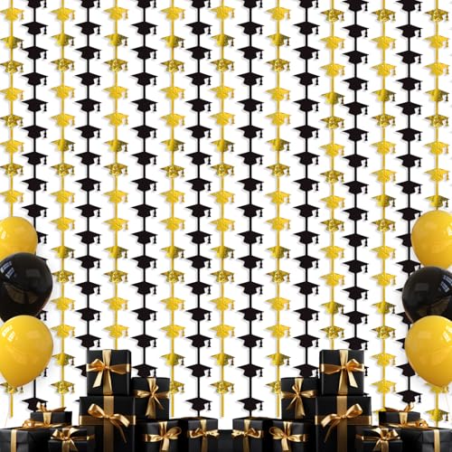 Rideaux à franges à paillettes noirs et dorés 1x2m lot de 4 pour diplôme 2025