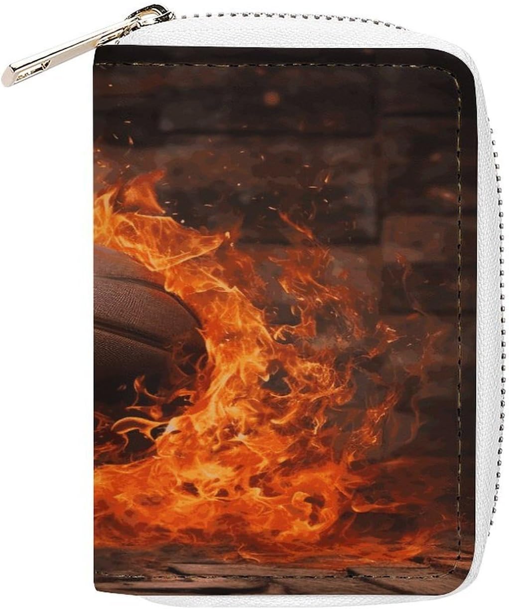 Brick Wall And Burning Basketball Card Holder RFID Blocking,Credit Card Wallet for Women And Men,Card Case Organizer Bag with Zipper