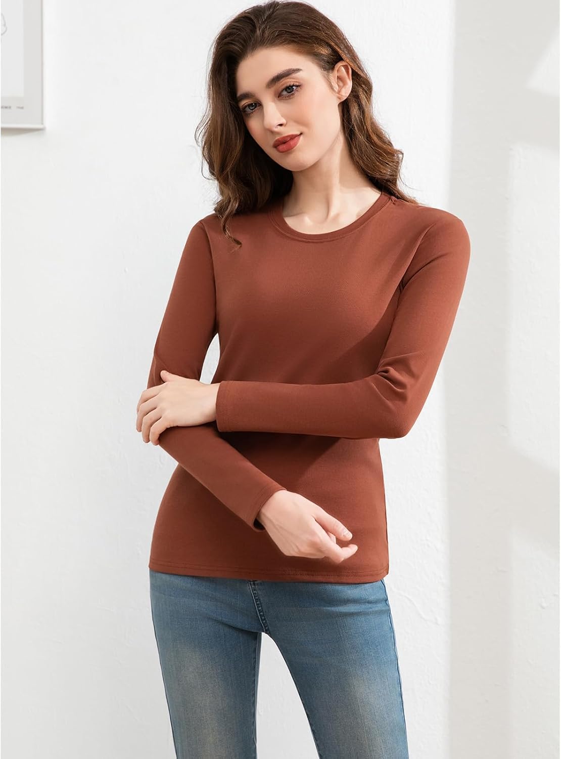 Slim Fitted Long Sleeve Shirts for Women Cotton Tee Tshirts Crewneck Undersrubs Plain Casual Undershirts Tops - Image 4
