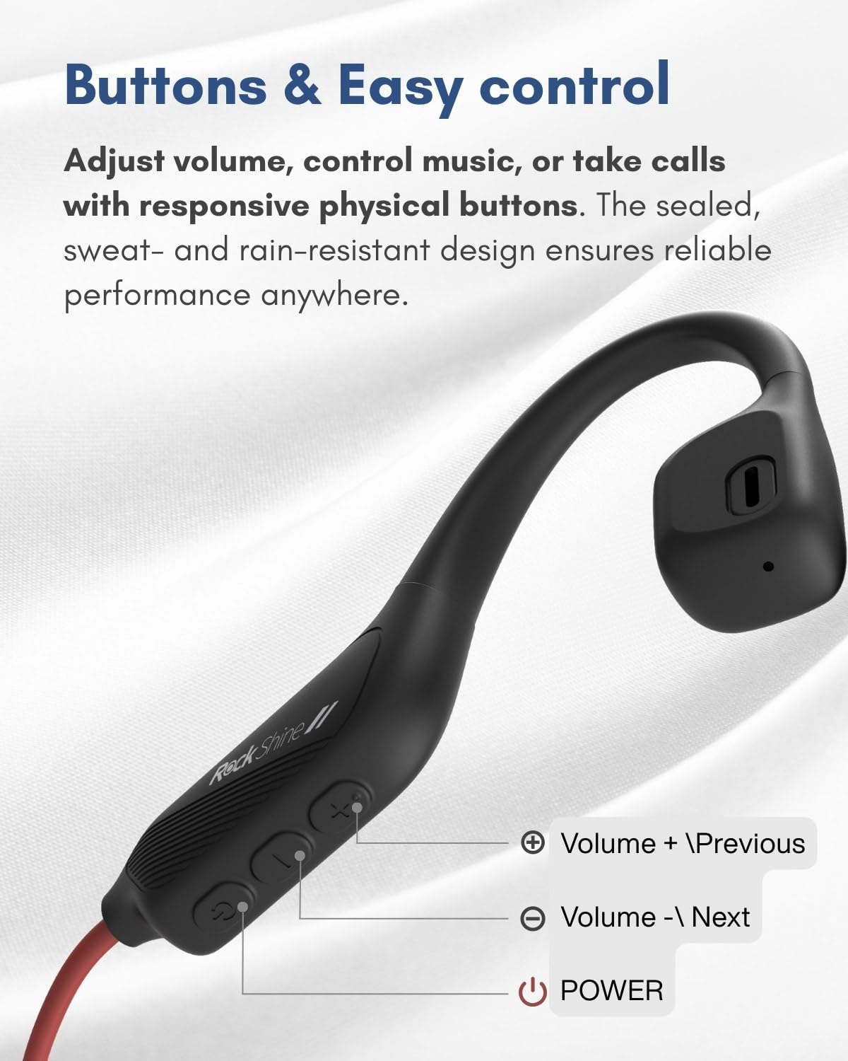 Close-up of RockShine R1 control buttons