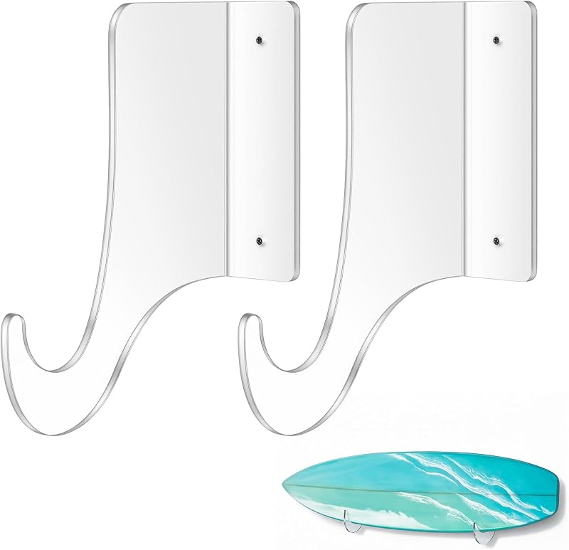 Gerrii Soporte de pared invisible para tabla de surf, soporte de tabla de surf de acrílico transparente para pared, soporte para tabla de surf para longboard shortboard snowboard, paquete de 2