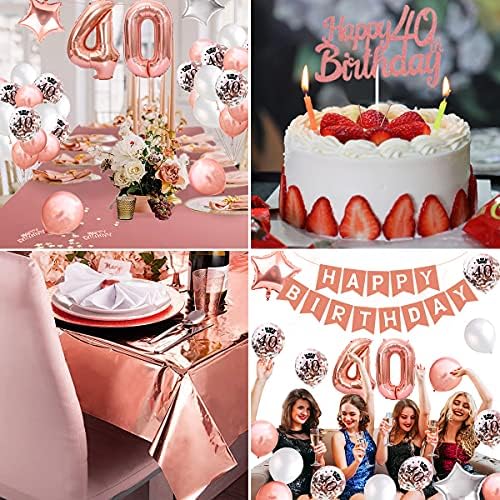 40th Birthday Decorations Women, 40th Birthday Balloons Rose Gold 40th Balloons Happy Birthday Banner Confetti Latex Balloons Foil Balloons for Women 40th Birthday Party Decorations Supplies (40)