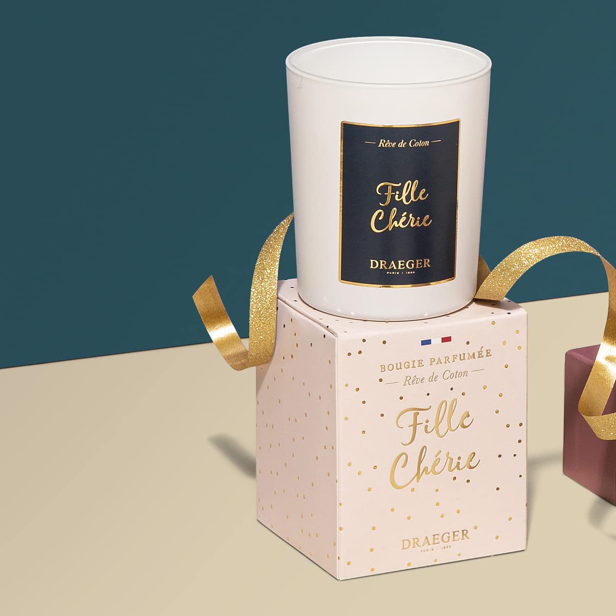 DRAEGER PARIS - Bougie Cadeau Blanche Parfumée Fleur d'oranger I Love You - Idée cadeau Famille, Ami, Saint-Valentin - Pot en verre - Made in France - 100% Cire Végétale - 40h