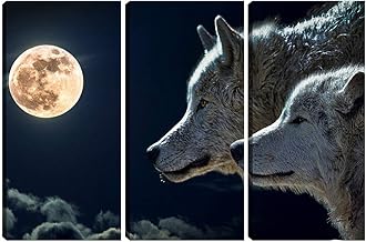 لوحة فنية جدارية بتصميم ذئب تجريدي لديكور الحائط، ملصقات قمر، لوحات جدارية مطبوعة على شكل قمر، 3 قطع للمكتب والمنزل وغرفة النوم، ديكور فني مؤطر سهل التعليق 61 سم × 91.5 سم