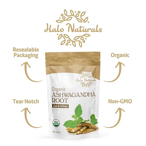 Vista 6 de Raíz orgánica de Ashwagandha cortada y tamizada, 1 libra (Withania somnifera) con certificación USDA Bolsa resellable Empaquetada en los Estados