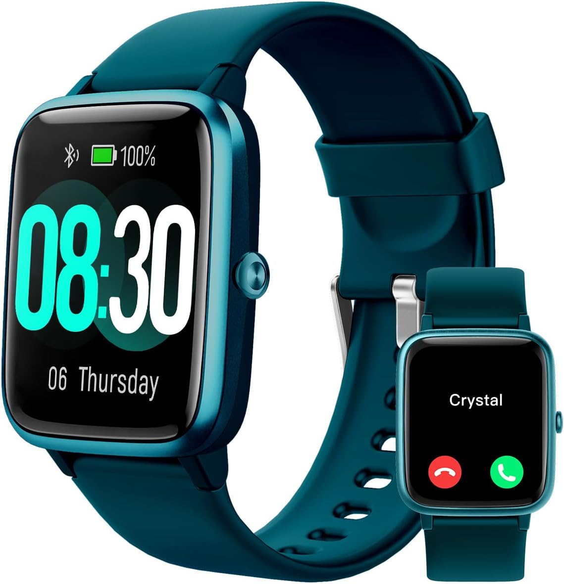 Reloj inteligente GRV para hombres y mujeres, llamada Bluetooth, para iPhone Android Teal | Rastreador de actividad física de 1,8 pulgadas, monitor de frecuencia cardíaca/sueño, contador de calorías y pasos, más de 100 tipos de deportes, más de 200 esferas de reloj, resistencia al agua IP68