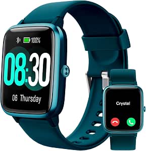 🎫🎫 DOUBLE COUPON! GRV Men’s Bluetooth Smartwatch Calls Notifications Messages and WhatsApp Touchscreen Pedometer Heart Rate Monitor Oxygenation Activity Tracker Sedentary Reminder Games for Android iOS Blue