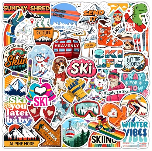 100Pcs Skiing Stickers for Water Bottle, Laptops - Skiing Gifts,