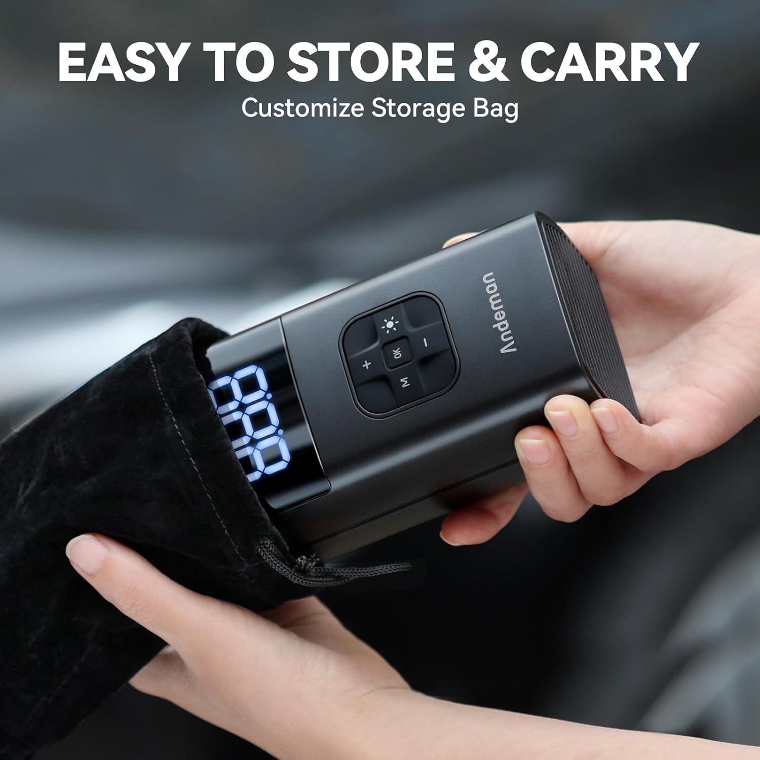 Andeman Tire Inflator Portable Air Compressor, 150PSI & 8000mAh Portable Air Pump, 4X Faster Cordless Tire Inflator with Large Display and LED Light, Cordless Air Pump for Cars, Bike, Ball,Black