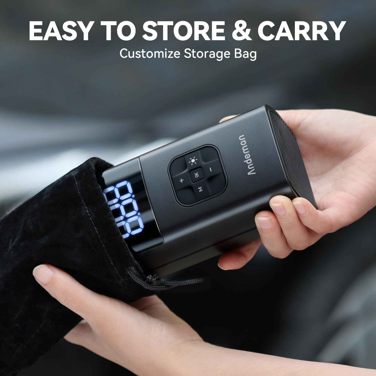 Andeman Tragbarer Luftkompressor, 150 PSI & 8000 mAh, tragbare Luftpumpe, 4 x schneller, kabelloser Reifenfüller mit großem Display und LED-Licht, schnurlose Luftpumpe für Autos, Fahrrad, Ball,