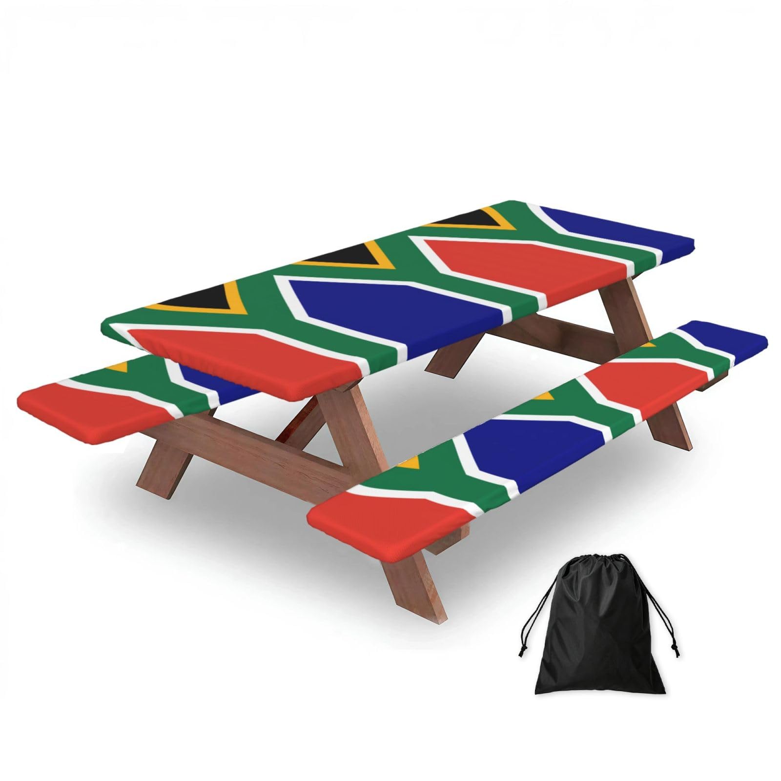 Zyjhyy Black South African Flag Print 3 Pack Wipeable Picnic Bench Cover And Table Cover Lightweight Table Cloth For Camping Outdoor