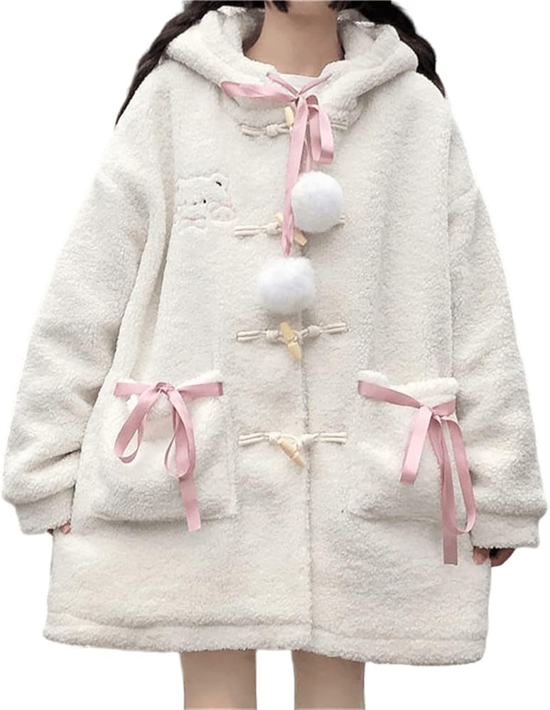 Women Winter Kawaii Bear Duffle Coats Hooded Jacket, Japanese Cute