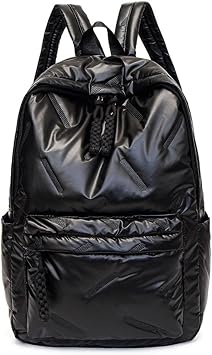Cute Puffer Backpack for Women, Trendy Puffy Shoulder Bag Fashion Quilted Padding Laptop Bookbag Travel Y2k Backpack black