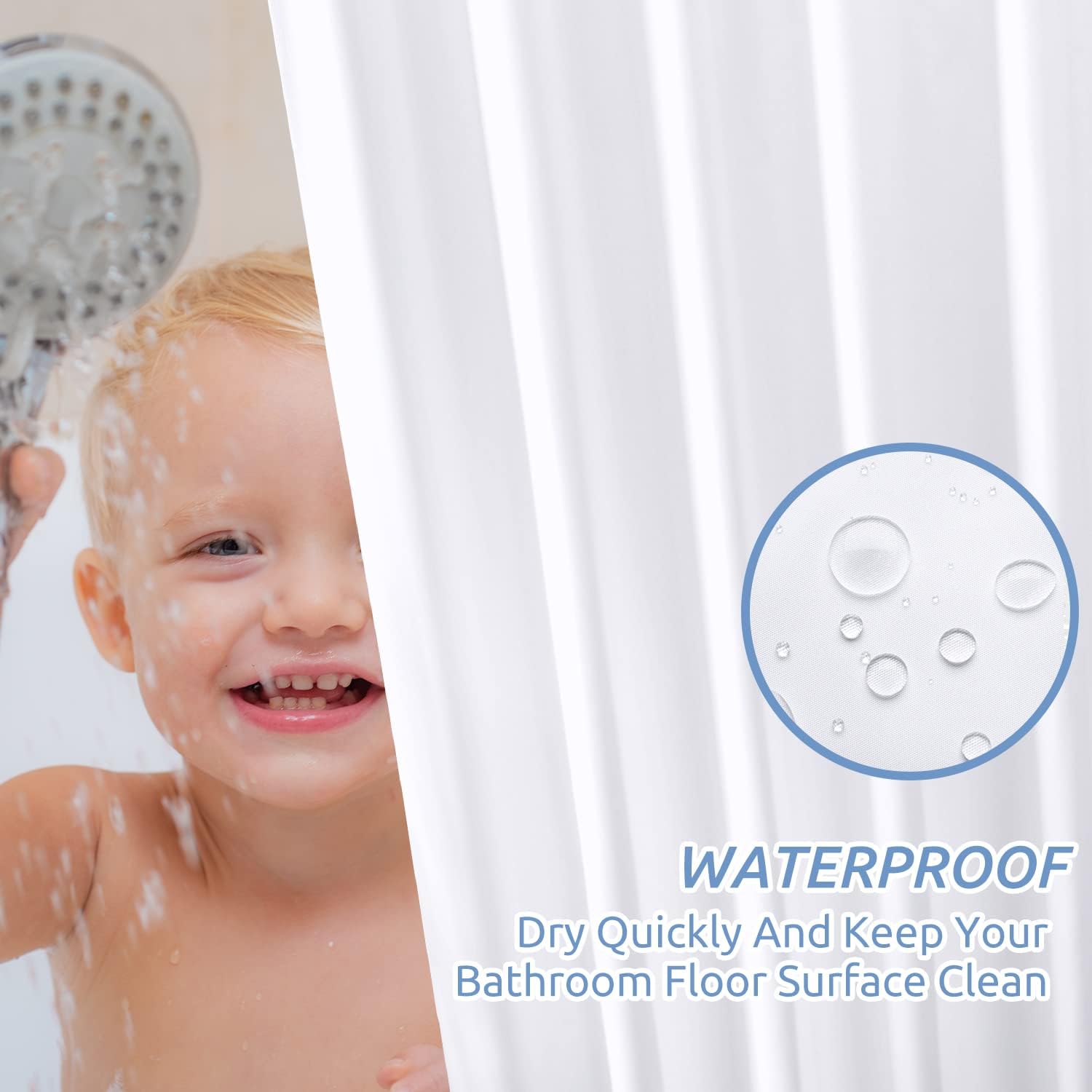 downluxe Waterproof Fabric Shower Curtain Liner - Soft Cloth Shower Liner with 3 Magnets, Shower Curtains for Bathroom, Machine Washable & Hotel Quality, 70" x 72", White
