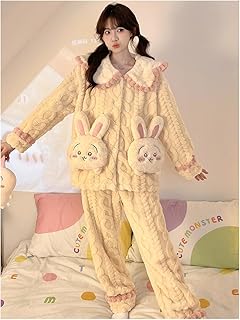 うさぎ パジャマ ちいかわ レディース 秋冬 フランネル 厚くする ルームウェア 上下セット もこもこ 部屋着 長ズボン 長袖 暖かい ふわふわ あったかい 厚手 男女兼用 クリスマス プレゼント (L)
