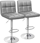 Homall Bar Stools Modern PU Leather Adjustable Swivel Barstools, Armless Hydraulic Kitchen Counter Bar Stool Extra Height Square Island Barstool with Back Set of 2 (Leather, White)