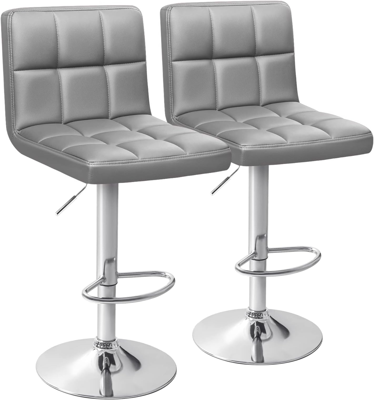 Homall Bar Stools Modern PU Leather Adjustable Swivel Barstools, Armless Hydraulic Kitchen Counter Bar Stool Extra Height Square Island Barstool with Back Set of 2 (Leather, Gray)